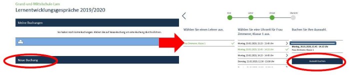 Terminreservierung bei Lernentwicklungsgespraechen am PC